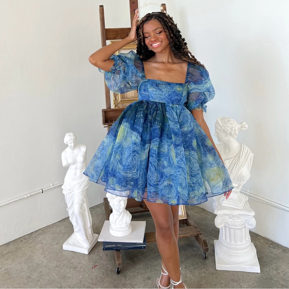 Selkie The Starry Night Silk Puff Dress Small NWT - Picture 10 of 16